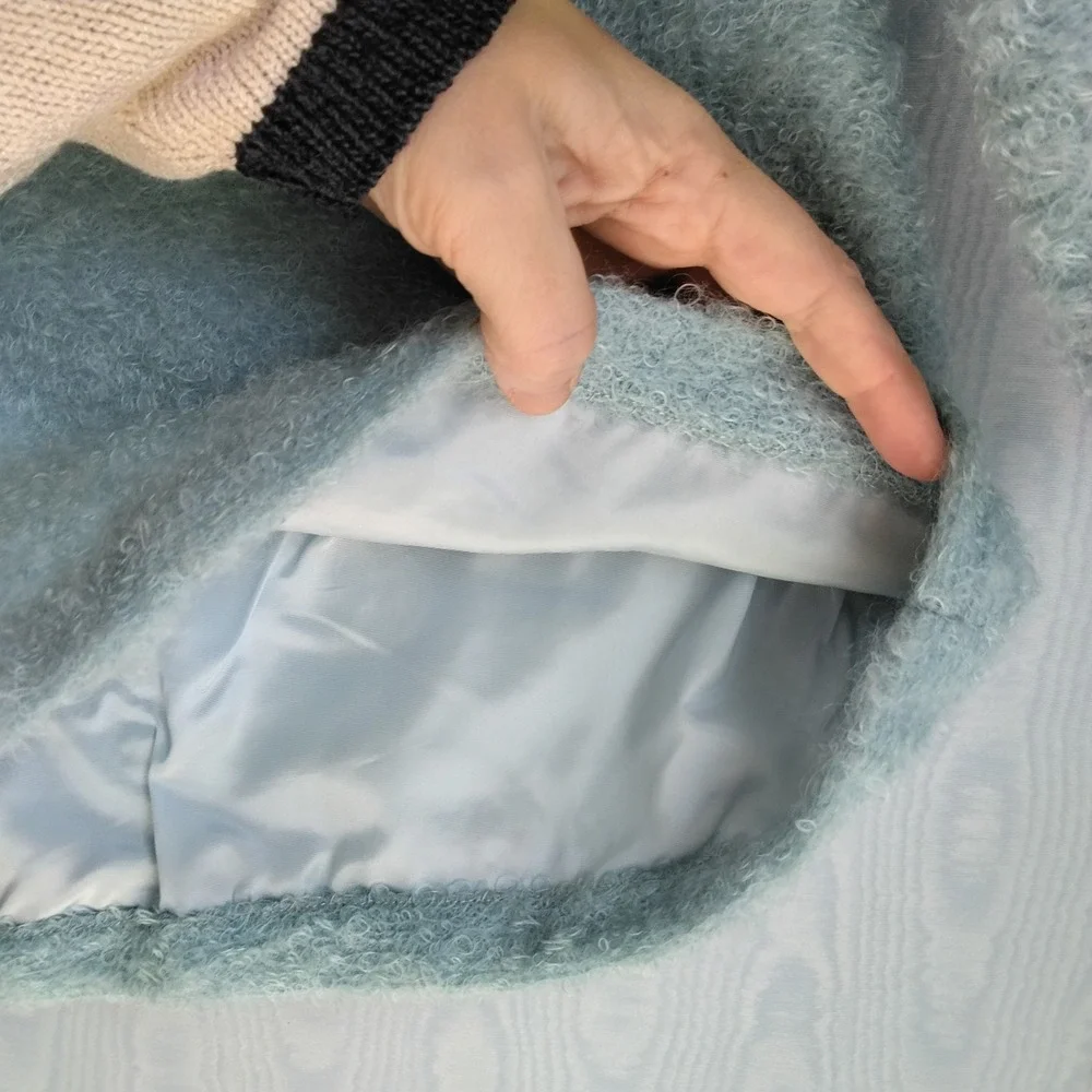 Vintage 1950s Skirt Set XS Handmade Fuzzy Light‎ Blue Pastel Jackie O Chic